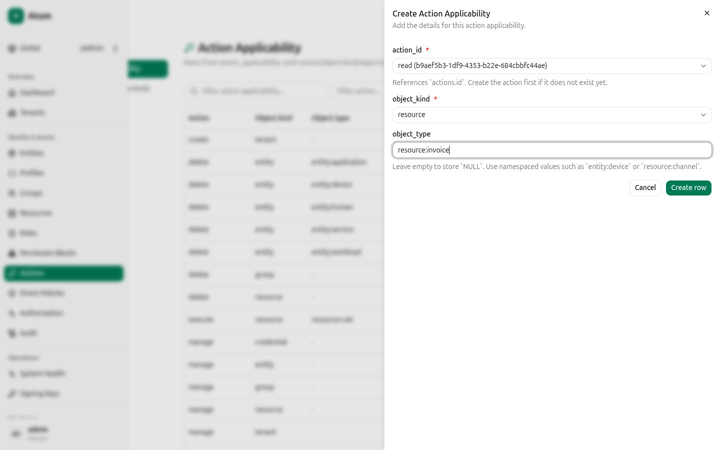 Action Applicability filled in for resource:invoice