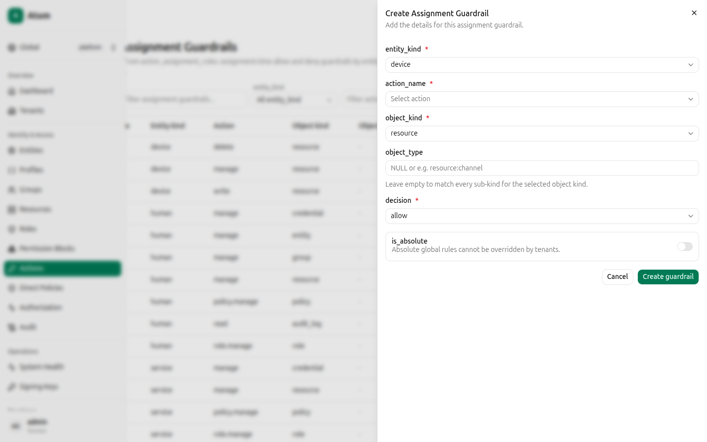 Assignment Guardrails create dialog