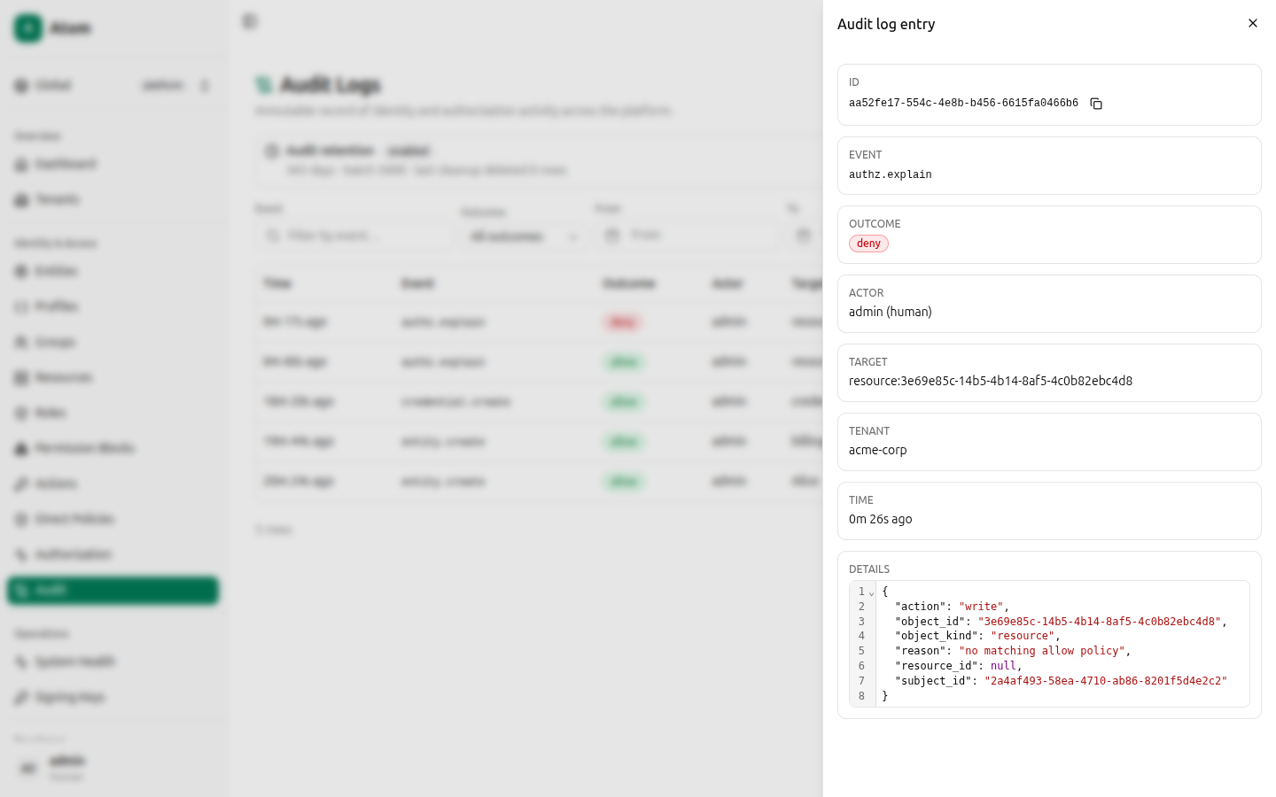 Audit log entry detail