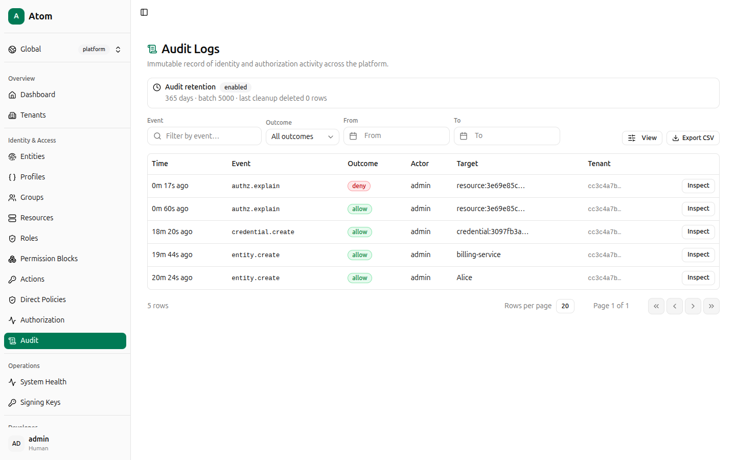 Audit log list