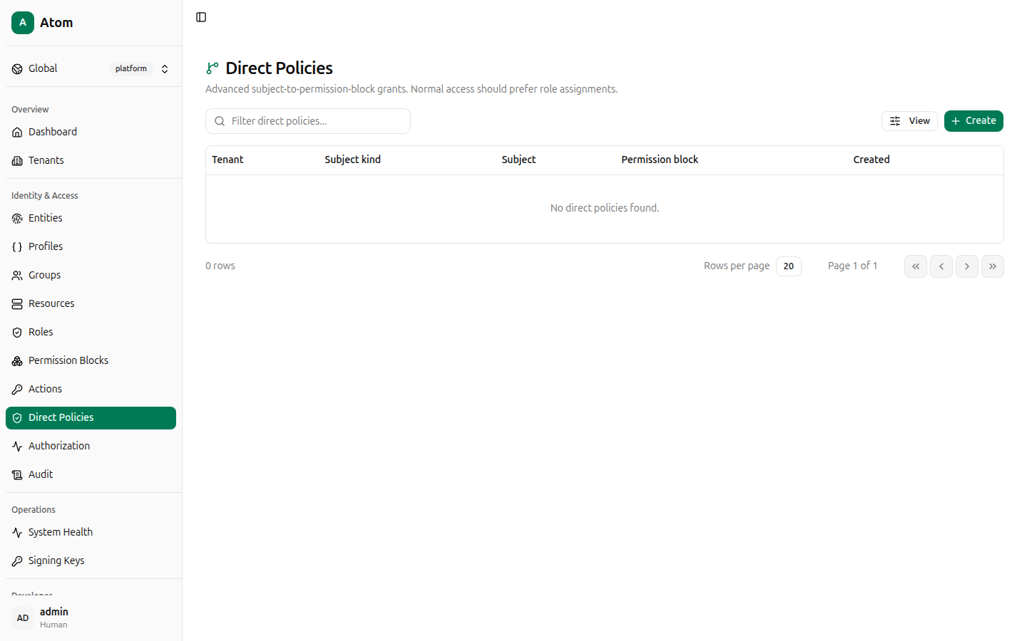 Direct Policies list, empty