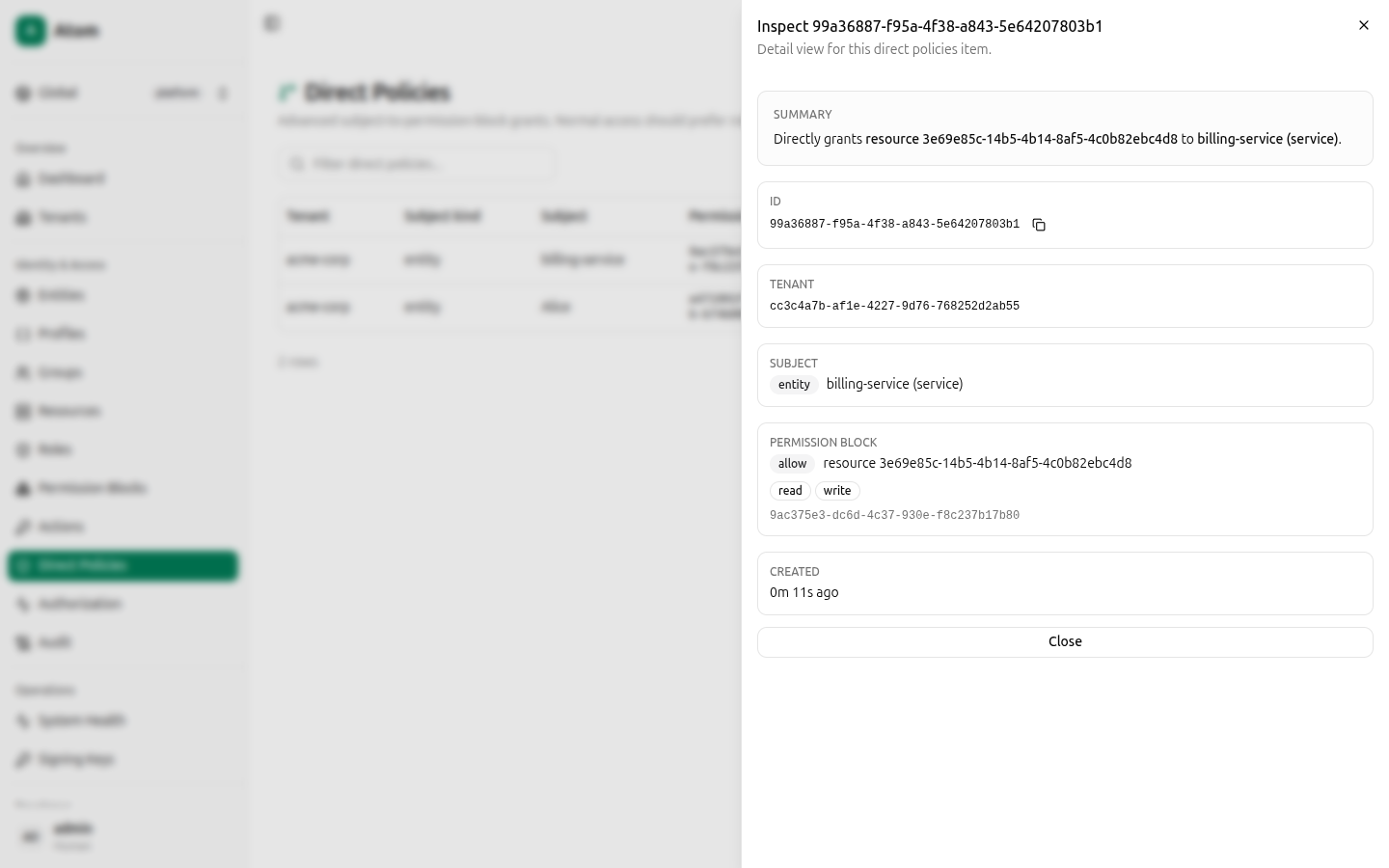 Direct policy inspect view