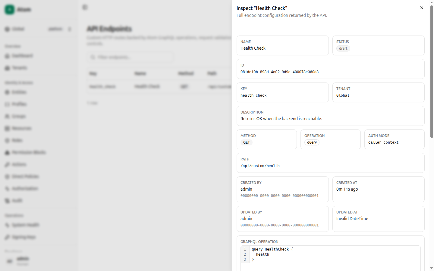 Endpoint inspect view with Test Endpoint panel
