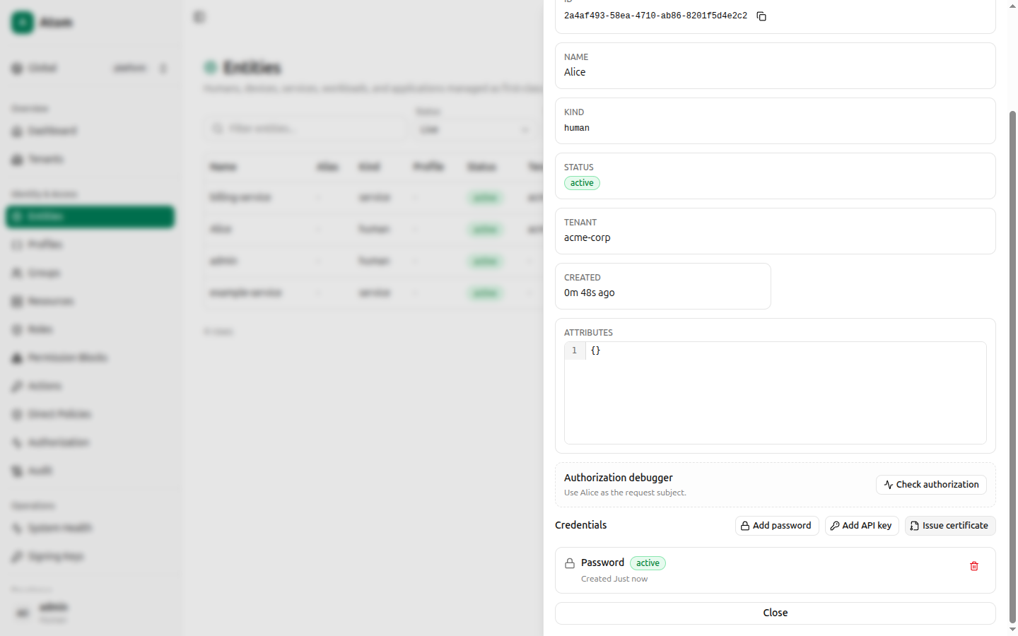Credentials list after adding a password