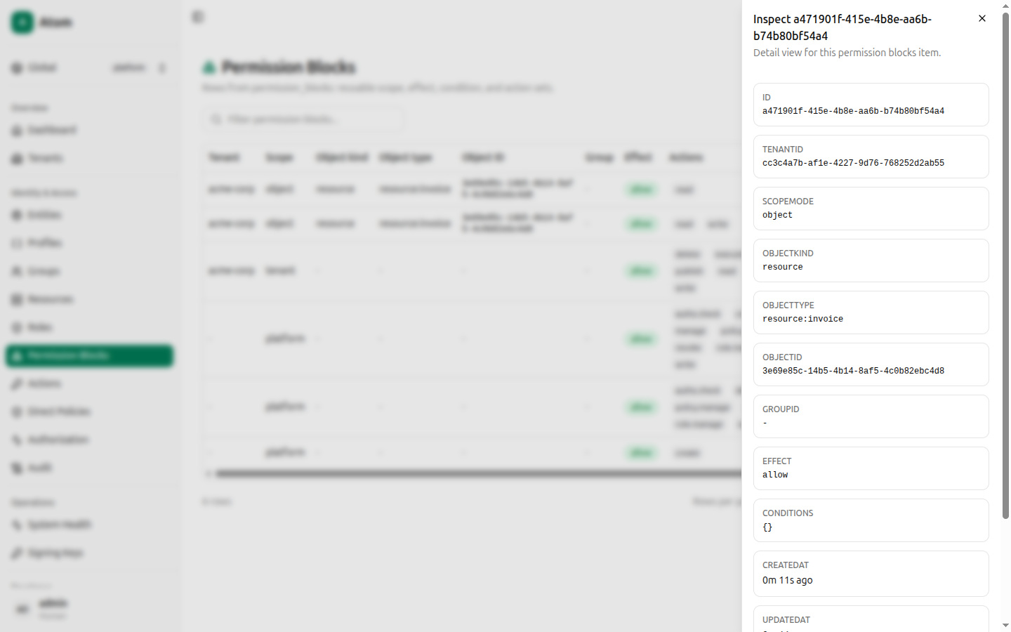 Permission block inspect view